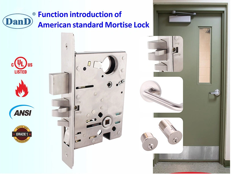 ANSI Grade1 Modern Safe UL Listed Stainless Steel Fire Rated Hardware Mortice Type Lockset Apartment Hotel Entrance Front Commercial Door Mortise Lock